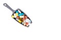 Healthcare concept on overhead view of ladle with scoop of various medicine tablet, caplets, pills, capsule