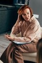 Healthcare concept of professional psychologist. Psychotherapy session Royalty Free Stock Photo