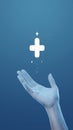 Healthcare connection Hand receives medical icon, introducing health care concept