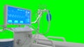 ICU medical ventilator with bed renders isolated on green, healthcare 3d illustration Royalty Free Stock Photo