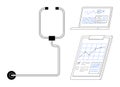 Healthcare data visualization with stethoscope, clipboard chart, and laptop analytics screen Royalty Free Stock Photo