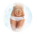 Healthcare, dieting, sport and beauty concept. Beautiful female body. Woman in white swimsuit. Royalty Free Stock Photo