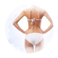 Healthcare, dieting, sport and beauty concept. Beautiful female body. Woman in white swimsuit. Royalty Free Stock Photo