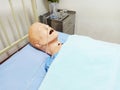 Healthcare and education concept. Plastic mannequins patient or model training with a nasogastric tube on the bed in the