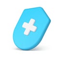 Healthcare first aid blue medical badge cross shield accident protection 3d icon realistic vector