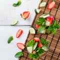 Cucumber strawberry mint fresh infused water detox drink cocktail lemonade Royalty Free Stock Photo