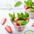 Cucumber strawberry mint fresh infused water detox drink cocktail lemonade Royalty Free Stock Photo