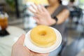 Healthcare food young asian woman using hand putting away say no for free dieting. Fast food junk food, healthy and good Royalty Free Stock Photo