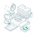 Healthcare - green and black isometric line illustration