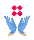 Healthcare hands with cross. Hands in protective blue gloves. Latex gloves as a symbol of protection. Precaution icon