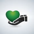 Healthcare hands holding green heart, illustration Royalty Free Stock Photo