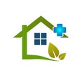 Healthcare icon home green leaf care icon family union, love care in hands logo Royalty Free Stock Photo