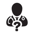 Healthcare icon vector doctor male person profile avatar with question symbol for medical consultation in glyph pictogram Royalty Free Stock Photo