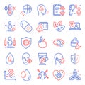 Healthcare icons set. Included icon as Night cream, Social distance, Organic tested. Vector