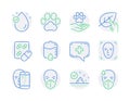 Healthcare icons set. Included icon as Pets care, Medical mask, Organic tested signs. Vector