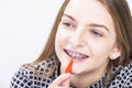 Healthcare Ideas and Concepts. Closeup of Mouth of Teenager Girl Royalty Free Stock Photo