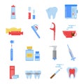 Healthcare illustrations in flat style. Dental different icons set. Tooth, mouth and other specific pictures Royalty Free Stock Photo