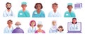 3D doctor patient icon set, vector cartoon medical clinic character, professional diverse team.