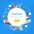 Healthcare Landing Page, Medical Care and Treatment Homepage, Mobile App Design Vector Illustration