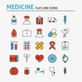 Healthcare and Medical Colorful Flat Line Icons Set Royalty Free Stock Photo