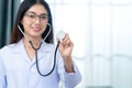 Healthcare and medical concept. Medicine female doctor with stethoscope at the clinic Royalty Free Stock Photo