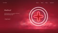 Healthcare and medical concept with a red cross, world health day banner, futuristic technology with red neon glow in the smoke,