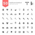 Healthcare and Medical Icon Set. 50 Solid Vector Icons.