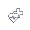 Healthcare and medical logo and icon concept, heart and cross, pulse line Royalty Free Stock Photo