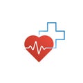 Healthcare and medical logo and icon concept, heart and cross, pulse line Royalty Free Stock Photo