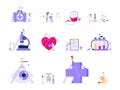 Healthcare medical science concepts set with tiny people doctors and medicine Royalty Free Stock Photo