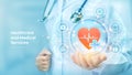 Healthcare, Medical services. Doctor holding in hand red heart shape and medical icon network connection on virtual screen. Health Royalty Free Stock Photo