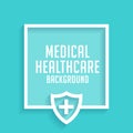 Healthcare medical shield blue background with text space