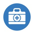 Healthcare, medical tools, bag icon. Blue vector sketch.