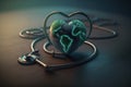 Healthcare and medicine concept. Healthcare insurance. Medical examination service. Stethoscope Heart. Wellness message