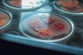 Virus or bacteria cells in a scientific laboratory petri dish. Generative AI Royalty Free Stock Photo