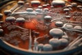 Virus or bacteria cells in a scientific laboratory petri dish. Generative AI Royalty Free Stock Photo