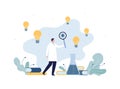 Healthcare and medicine development concept. Vector flat people illustration. Male in white coat doctor or scientist hold