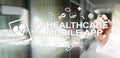 Healthcare mobile apps. Modern medical technology on virtual screen.