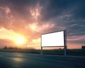 Healthcare moving to a n horizon during a breathtaking sunset. Blank empty billboard mock up. AI generation