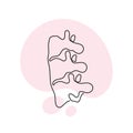 Healthcare one line concept. Vector healthcare linear illustration. Spine vertebra and bone anatomy symbol silhouette on pink