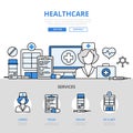 Healthcare online hospital concept flat line art vector icons