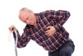 Healthcare, pain, stress and age concept. Elderly man having a heart attack over white background