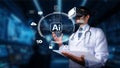 Healthcare Professional Engaged in Virtual Reality Experience with Artificial Intelligence Concept and Data Interfaces Royalty Free Stock Photo