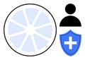 Healthcare and Protection Concept with User Profile, Safety Shield, and Circular Segmented Chart Royalty Free Stock Photo