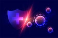 Healthcare protection shield destroying corona virus concept