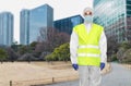 Healthcare or sanitation worker in hazmat suit