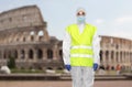 Healthcare or sanitation worker in hazmat suit