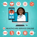 Healthcare service online. Medical consultation concept with afr