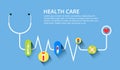 Healthcare, stethoscope, cardiogram, health monitoring, concepts set. Modern flat design concepts for web banners, web