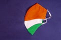 Healthcare and surgery concept.Medical mask combined with the flag of India.Text for space